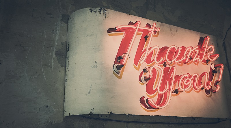 Leuchtendes Schild mit Thank You Aufschrift