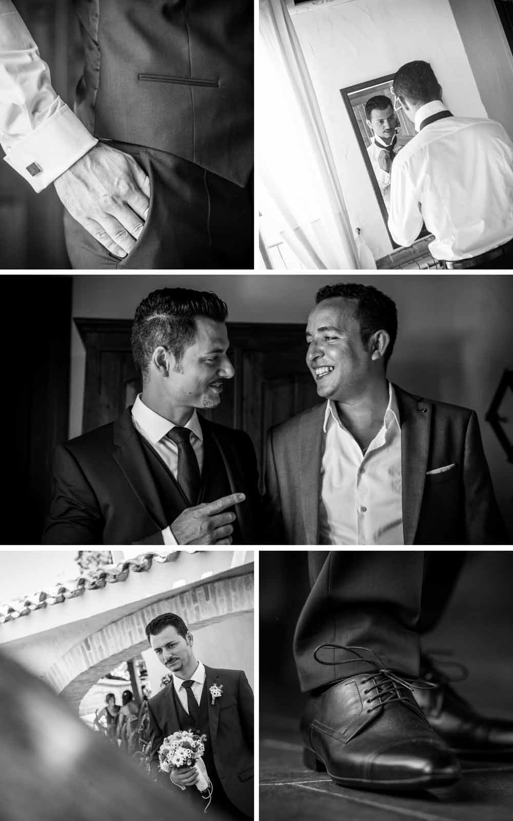 Braeutigam-und-Trauzeuge-im-Hochzeitsanzug Braeutigam im Hochzeitsanzug und Trauzeuge