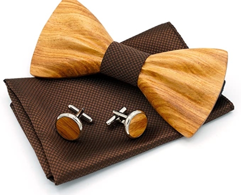 Set mit brauner Holzfliege von Woodenlove